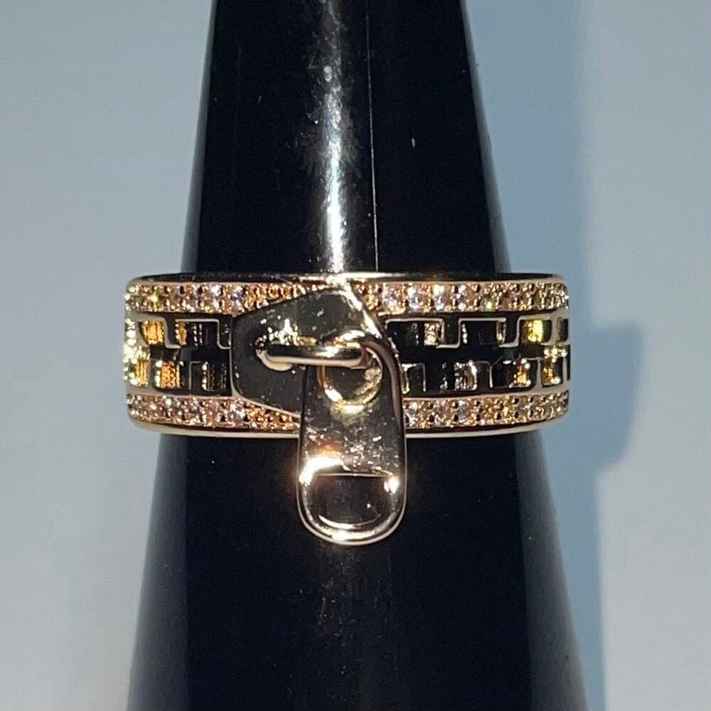 Rose Gold Plated Stainless Steel Zipper Ring with Cubic Zirconia Size 7.5